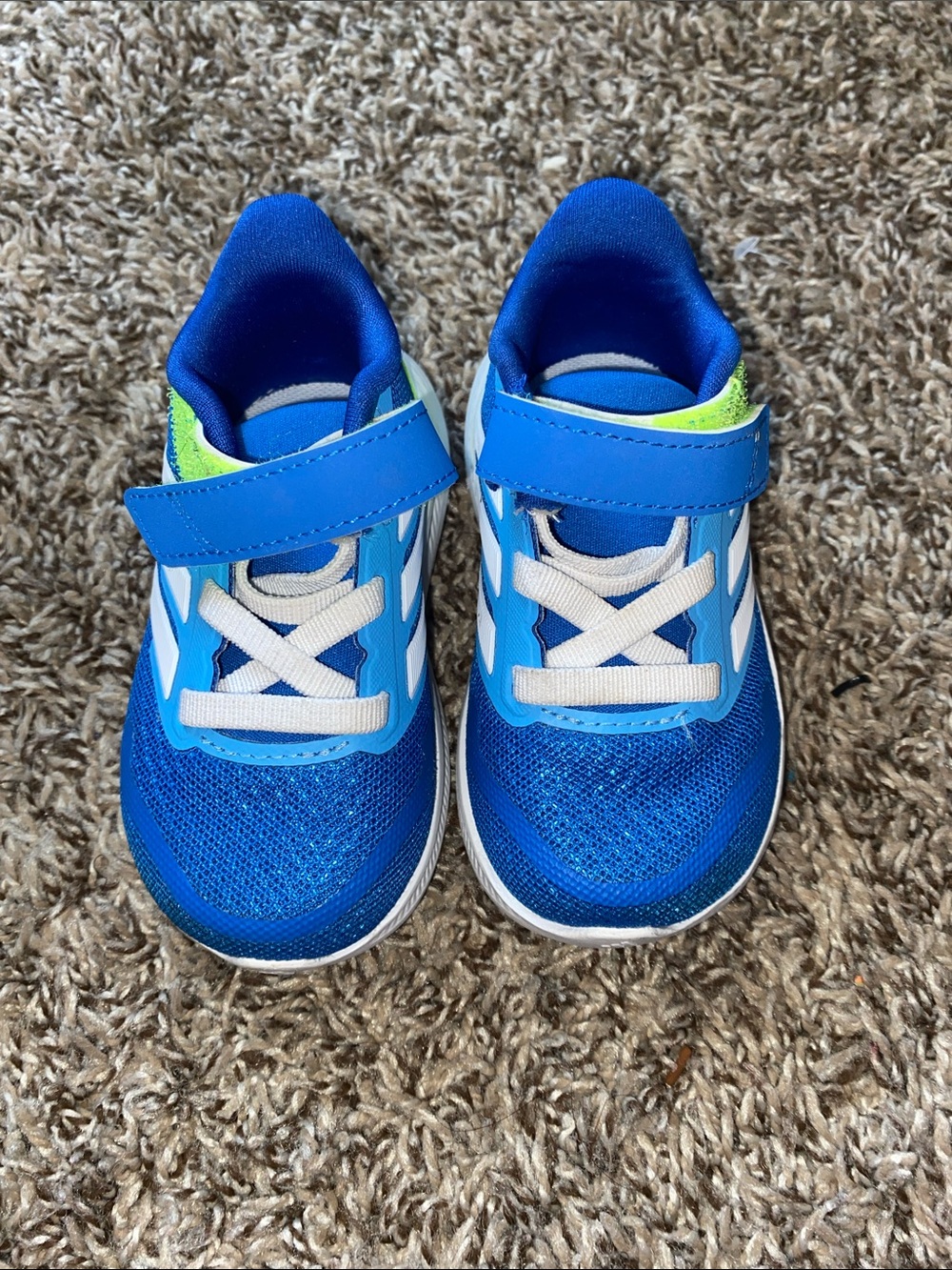 adidas Kids Blue and White Sneakers with Neon Accent